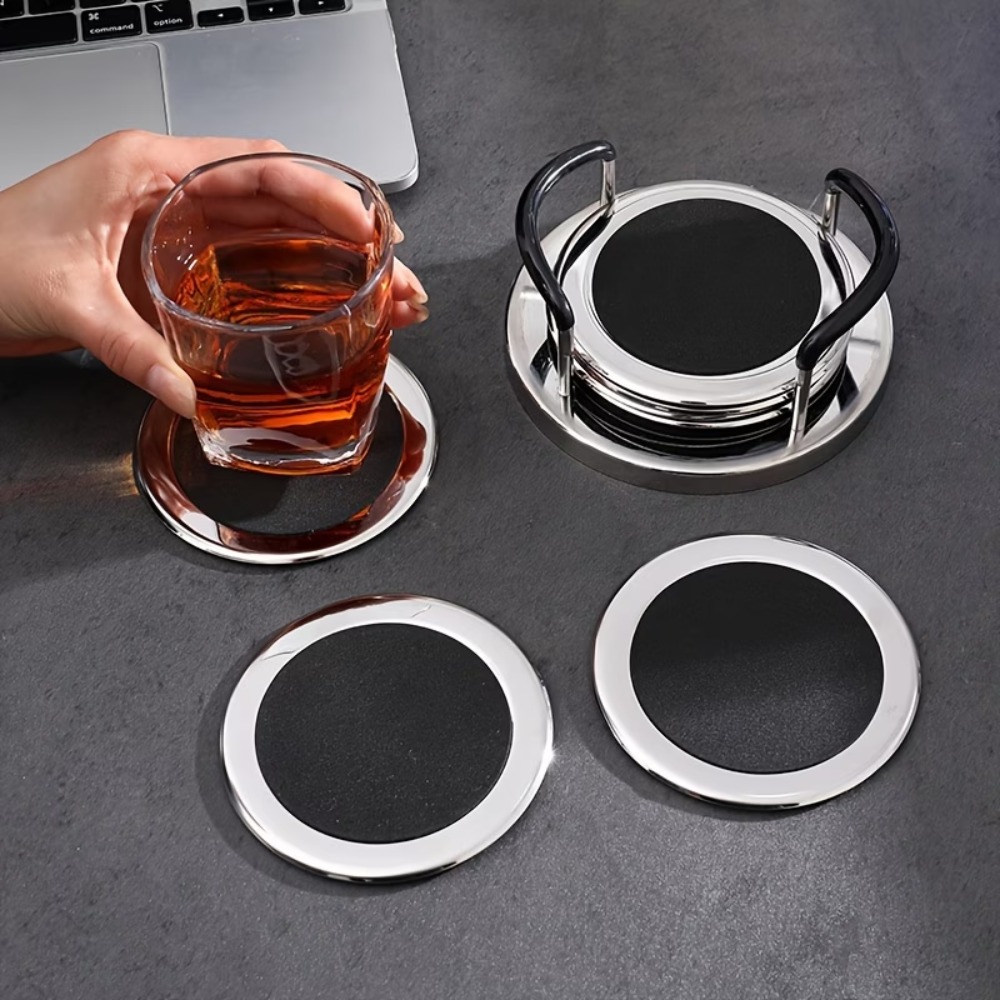 6PCS/SET Round Stainless Steel - Marble Coaster Set 评论和价格