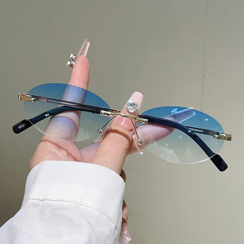 Rimless Oval Sunglasses Women  - Sunglasses Uv400 评论和价格