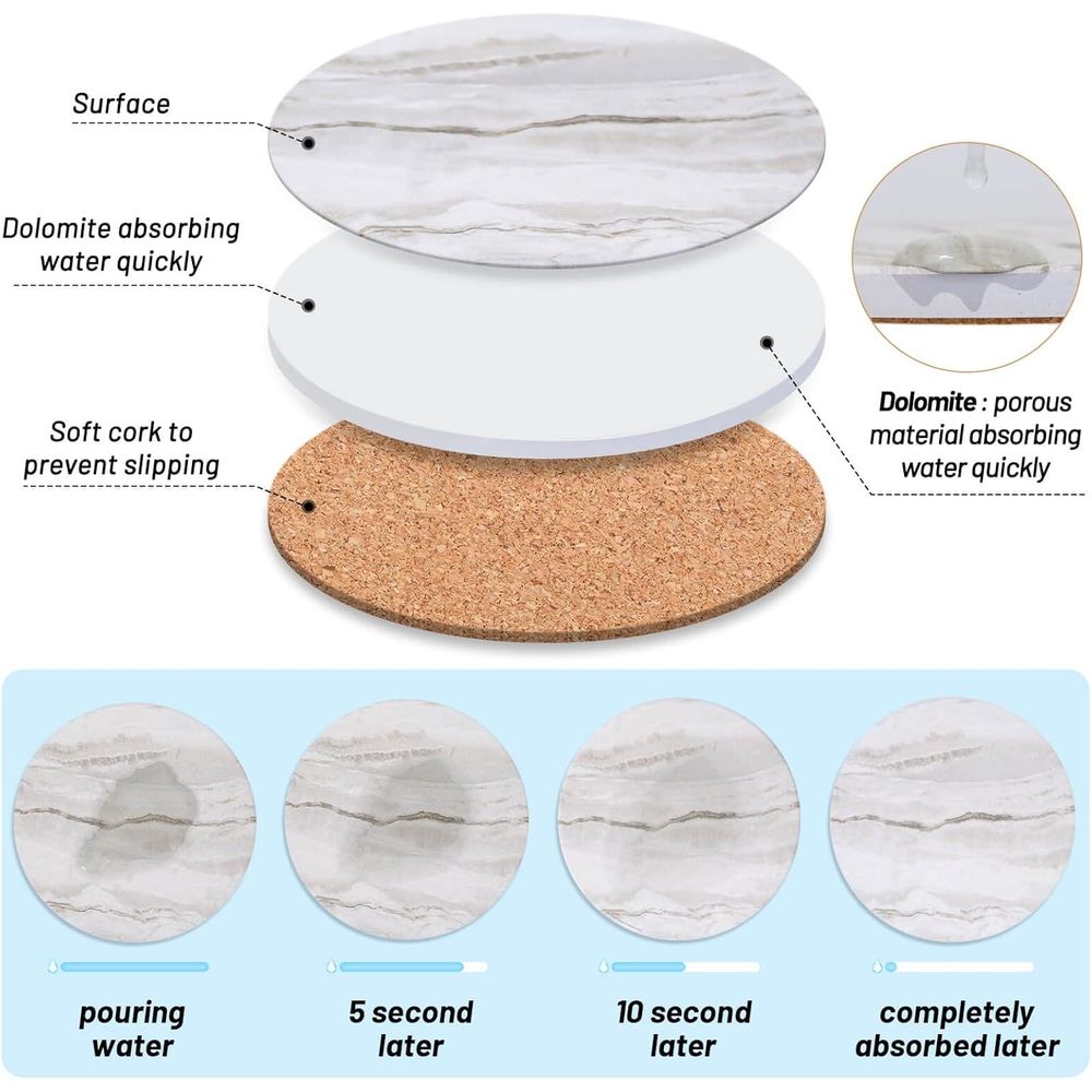 6-Piece Absorbent Coaster Set, - Marble Coaster Set 评论和价格