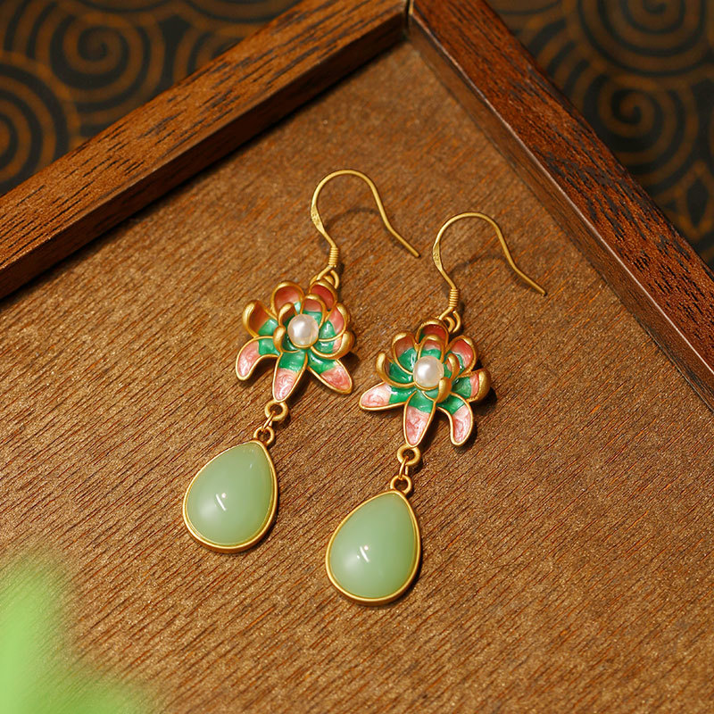 Green Natural Jade Water Drop  - Gold Plated Jewelry 评论和价格