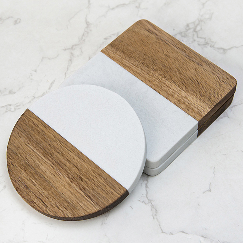 4Pcs Marble Acacia Wood Coaste - Marble Coaster Set 评论和价格