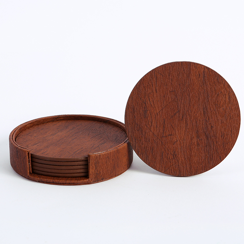 WOTOR 6PCS/Lot Circle Wood Gra - Marble Coaster Set 评论和价格