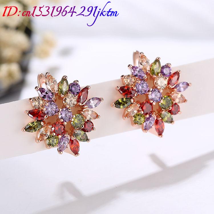 Natural Crystal Flower Earring - Gold Plated Jewelry 评论和价格