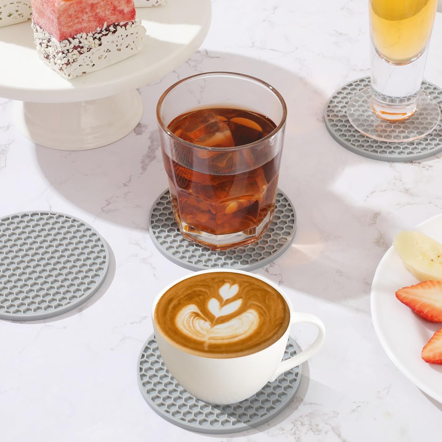 Silicone Coasters Set with Hol - Marble Coaster Set 评论和价格