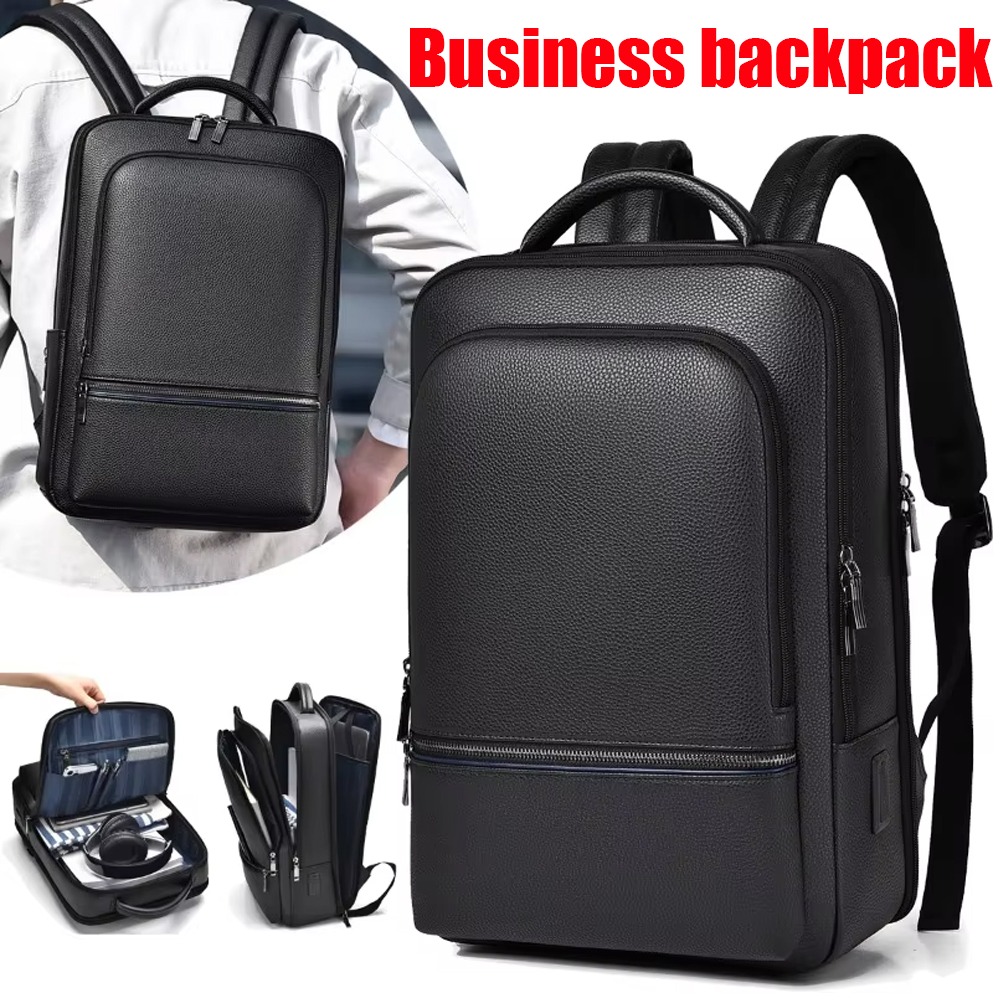 PU Leather Men's Backpack USB  - Leather Briefcase 评论和价格
