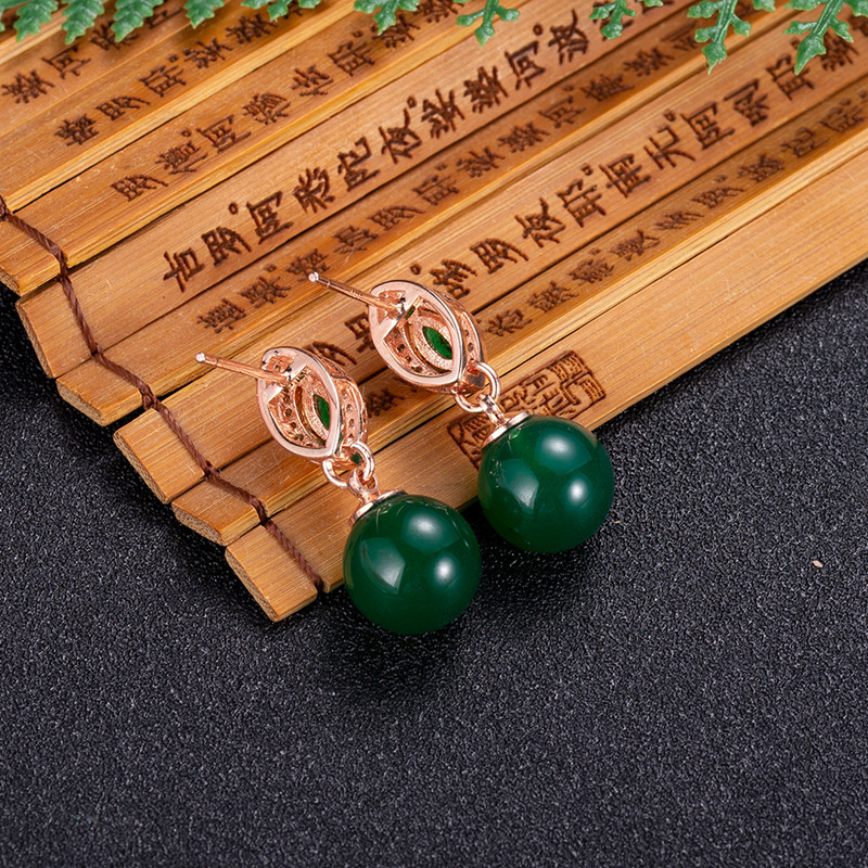 Natural Jade Bead Earrings Fas - Gold Plated Jewelry 评论和价格